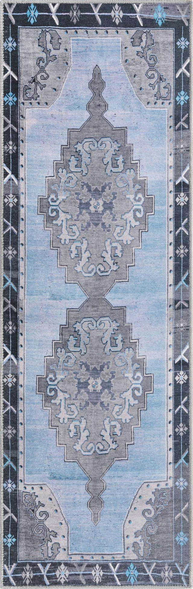 Washable Blue Gray 2' x 6' Timeless Runner Area Rug Easy to Clean Stain Resistant & Durable Traditional Classic Vintage Design Carpet for Sale at Rug Engine