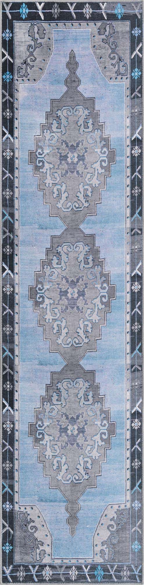Washable Blue Gray 2' 6 x 10' Timeless Runner Area Rug Easy to Clean Stain Resistant & Durable Traditional Classic Vintage Design Carpet for Sale at Rug Engine