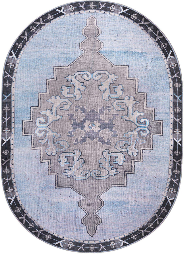 Washable Blue Gray 7' 6 x 10' 6 Timeless Oval Area Rug Easy to Clean Stain Resistant & Durable Traditional Classic Vintage Design Carpet for Sale at Rug Engine