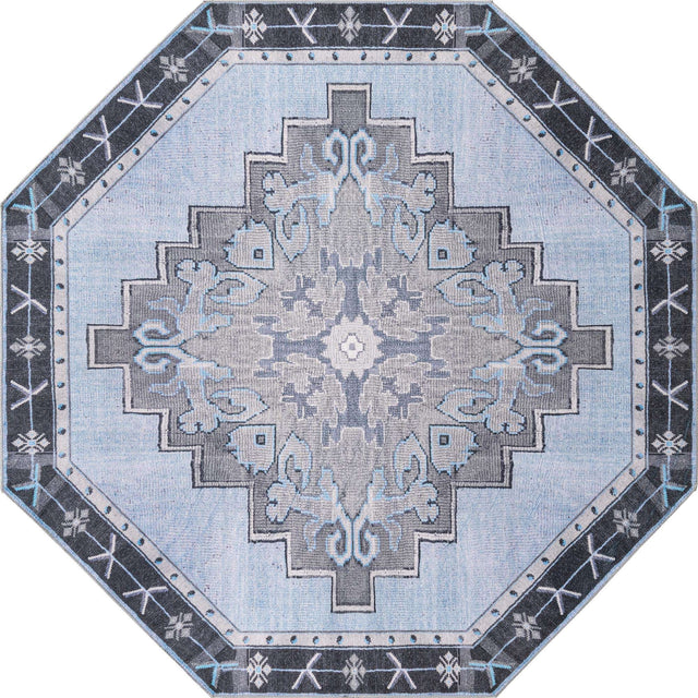 Washable Blue Gray 7' 6 x 7' 6 Timeless Octagon Area Rug Easy to Clean Stain Resistant & Durable Traditional Classic Vintage Design Carpet for Sale at Rug Engine