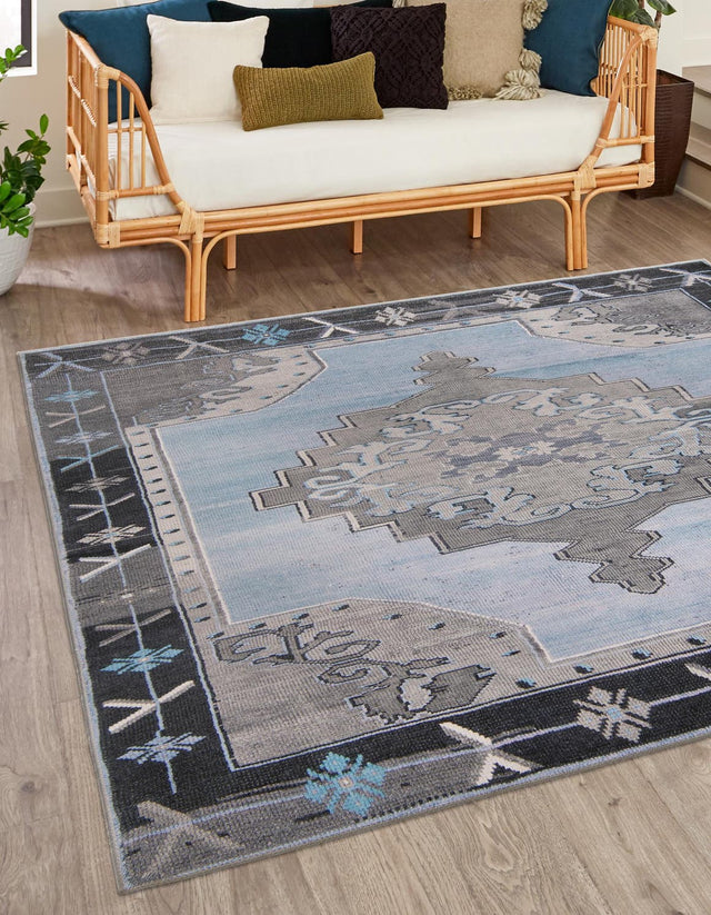 Washable Blue Gray 7' 6 x 7' 6 Timeless Square Area Rug Easy to Clean Stain Resistant & Durable Traditional Classic Vintage Design Carpet for Sale at Rug Engine