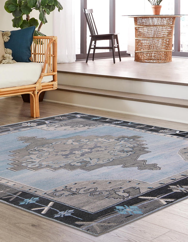 Washable Blue Gray 7' 6 x 7' 6 Timeless Square Area Rug Easy to Clean Stain Resistant & Durable Traditional Classic Vintage Design Carpet for Sale at Rug Engine