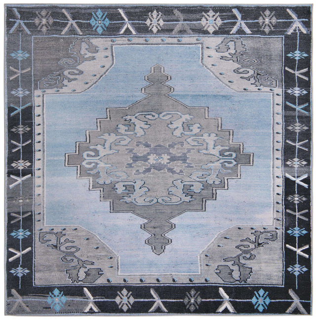 Washable Blue Gray 7' 6 x 7' 6 Timeless Square Area Rug Easy to Clean Stain Resistant & Durable Traditional Classic Vintage Design Carpet for Sale at Rug Engine