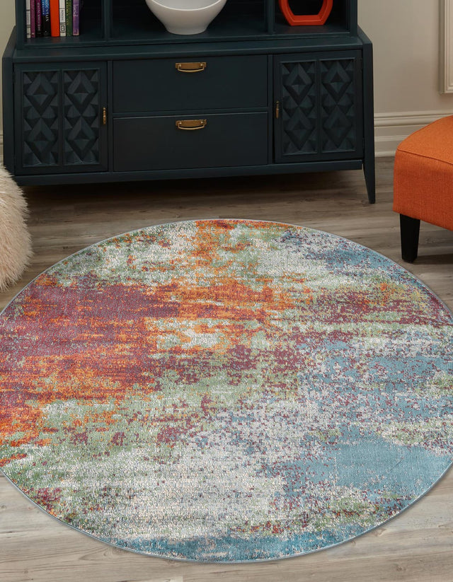 Multicolor 8' 2 x 8' 2 Paragon Round Area Rug 100% Polypropylene Colorful Vivid Boho Style Modern Carpet for Unique Interiors for Sale at Rug Engine
