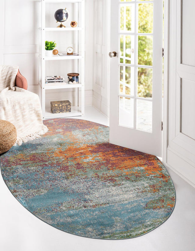 Multicolor 5' 5 x 8' Paragon Oval Area Rug 100% Polypropylene Colorful Vivid Boho Style Modern Carpet for Unique Interiors for Sale at Rug Engine