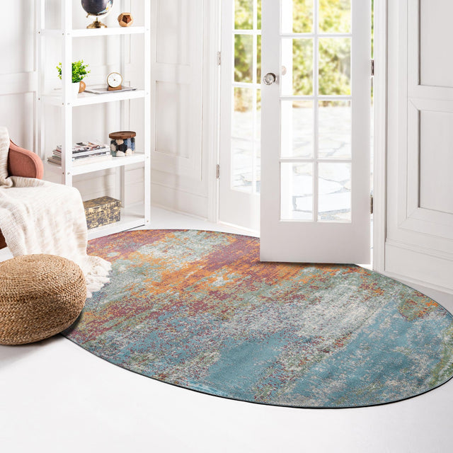 Multicolor 5' 5 x 8' Paragon Oval Area Rug 100% Polypropylene Colorful Vivid Boho Style Modern Carpet for Unique Interiors for Sale at Rug Engine