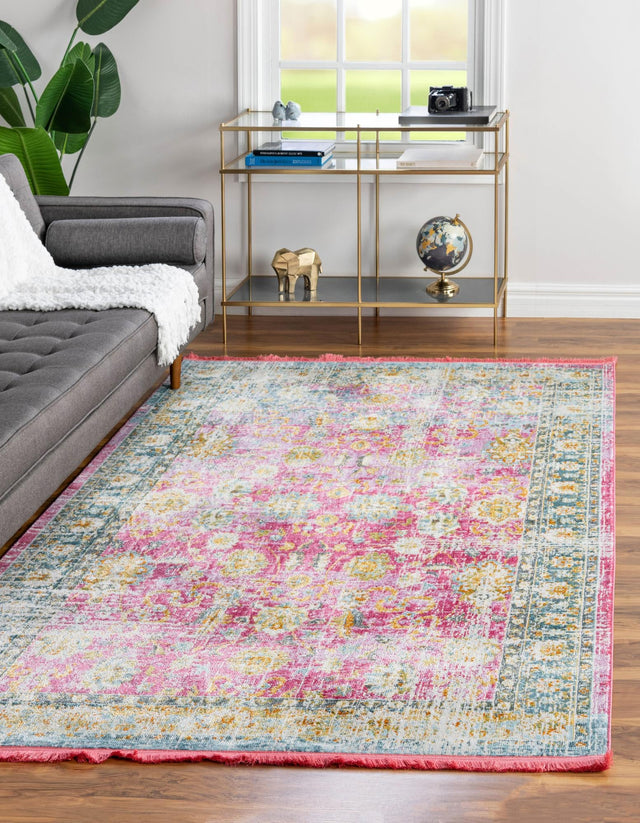 Pink 8' 2 x 11' Paragon Rectangle Area Rug 100% Polypropylene Colorful Vivid Boho Style Modern Carpet for Unique Interiors for Sale at Rug Engine