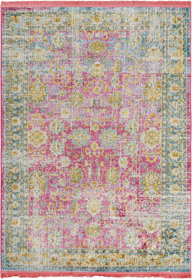 Pink 4' 3 x 6' Paragon Rectangle Area Rug 100% Polypropylene Colorful Vivid Boho Style Modern Carpet for Unique Interiors for Sale at Rug Engine