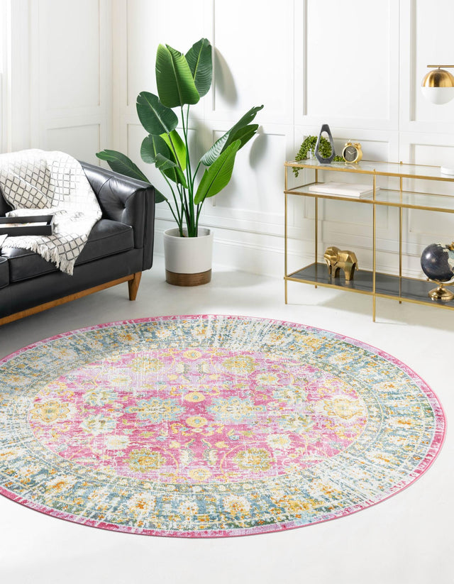 Pink 5' 5 x 5' 5 Paragon Round Area Rug 100% Polypropylene Colorful Vivid Boho Style Modern Carpet for Unique Interiors for Sale at Rug Engine