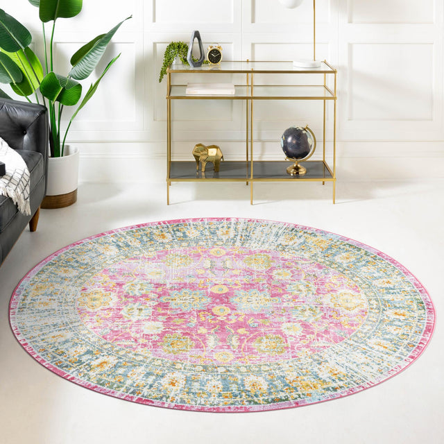 Pink 8' 2 x 8' 2 Paragon Round Area Rug 100% Polypropylene Colorful Vivid Boho Style Modern Carpet for Unique Interiors for Sale at Rug Engine