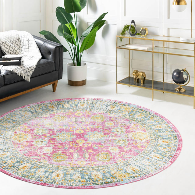 Pink 8' 2 x 8' 2 Paragon Round Area Rug 100% Polypropylene Colorful Vivid Boho Style Modern Carpet for Unique Interiors for Sale at Rug Engine