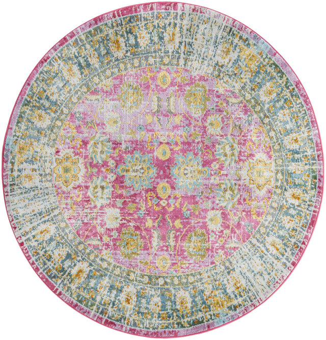 Pink 5' 5 x 5' 5 Paragon Round Area Rug 100% Polypropylene Colorful Vivid Boho Style Modern Carpet for Unique Interiors for Sale at Rug Engine