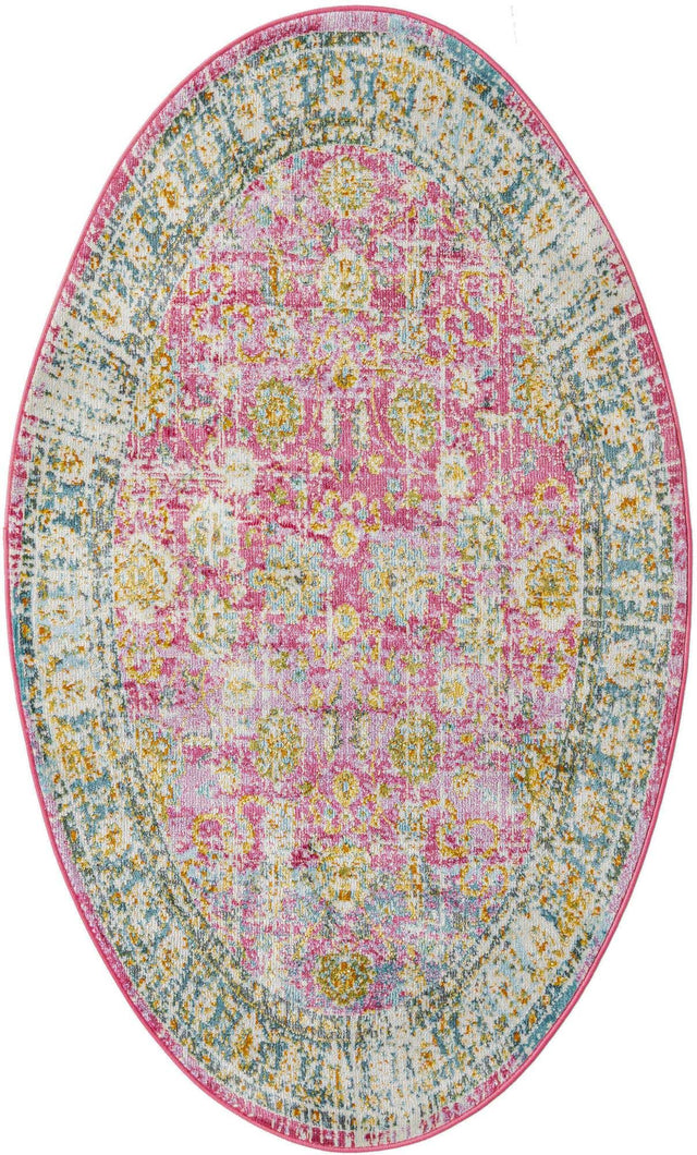 Pink 3' 3 x 5' 3 Paragon Oval Area Rug 100% Polypropylene Colorful Vivid Boho Style Modern Carpet for Unique Interiors for Sale at Rug Engine