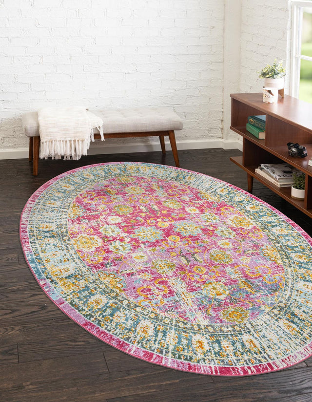 Pink 5' 5 x 8' Paragon Oval Area Rug 100% Polypropylene Colorful Vivid Boho Style Modern Carpet for Unique Interiors for Sale at Rug Engine