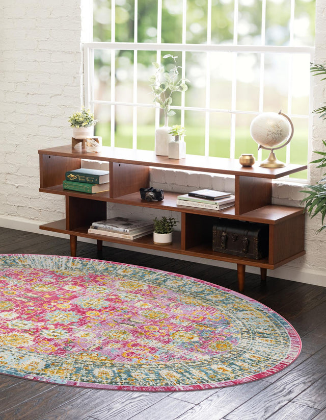 Pink 8' 2 x 10' Paragon Oval Area Rug 100% Polypropylene Colorful Vivid Boho Style Modern Carpet for Unique Interiors for Sale at Rug Engine