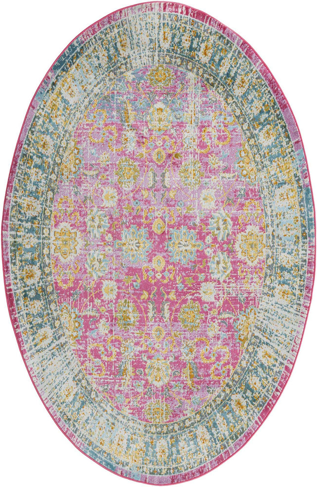 Pink 5' 5 x 8' Paragon Oval Area Rug 100% Polypropylene Colorful Vivid Boho Style Modern Carpet for Unique Interiors for Sale at Rug Engine