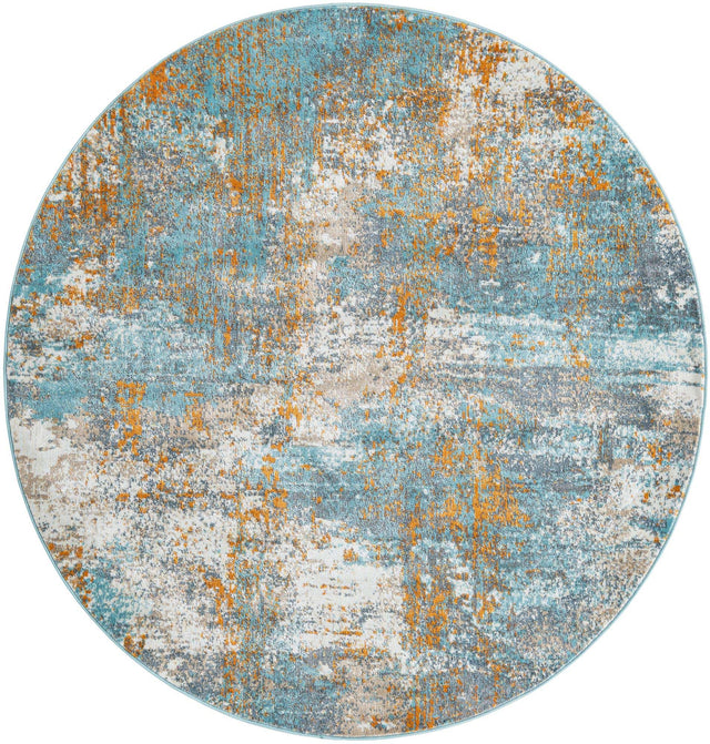 Cream Blue 5' 5 x 5' 5 Paragon Round Area Rug 100% Polypropylene Colorful Vivid Boho Style Modern Carpet for Unique Interiors for Sale at Rug Engine
