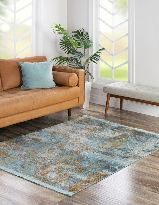 Cream Blue 5' 5 x 5' 5 Paragon Square Area Rug 100% Polypropylene Colorful Vivid Boho Style Modern Carpet for Unique Interiors for Sale at Rug Engine