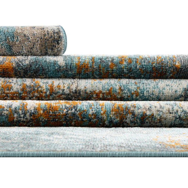 Cream Blue 4' x 4' Paragon Octagon Area Rug 100% Polypropylene Colorful Vivid Boho Style Modern Carpet for Unique Interiors for Sale at Rug Engine