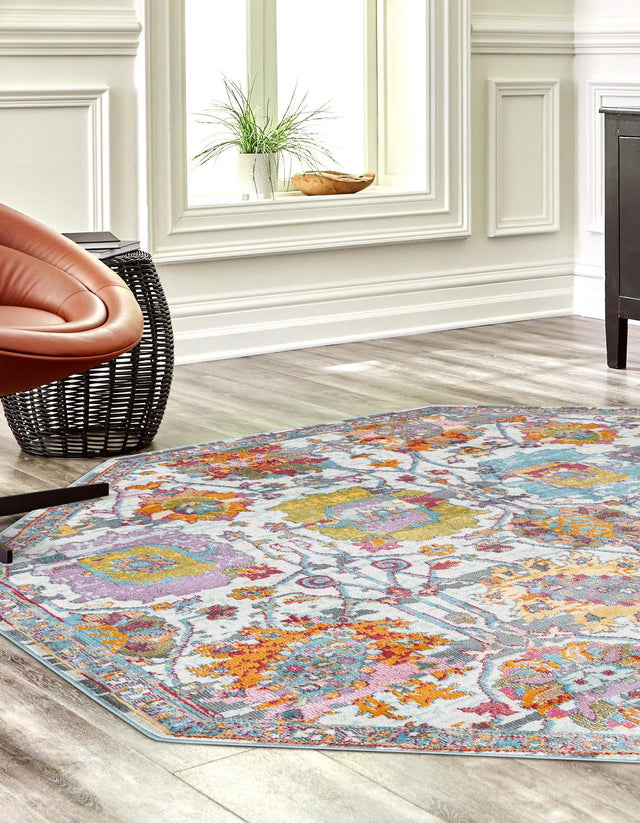 Multicolor 6' x 6' Paragon Octagon Area Rug 100% Polypropylene Colorful Vivid Boho Style Modern Carpet for Unique Interiors for Sale at Rug Engine