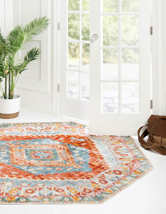 Salmon 6' x 6' Paragon Octagon Area Rug 100% Polypropylene Colorful Vivid Boho Style Modern Carpet for Unique Interiors for Sale at Rug Engine