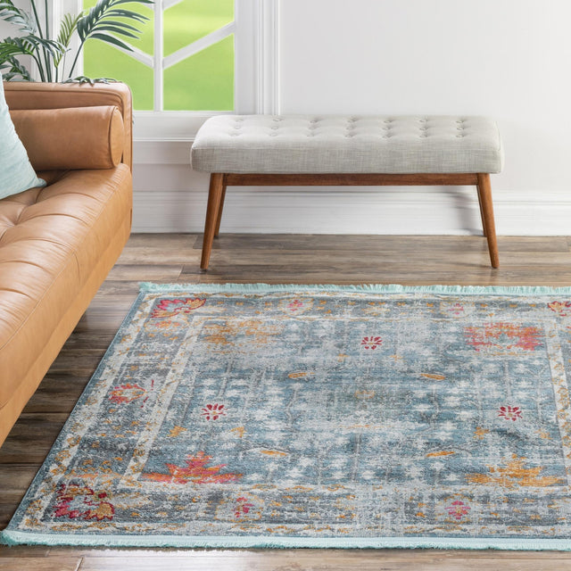 Blue 5' 5 x 5' 5 Paragon Square Area Rug 100% Polypropylene Colorful Vivid Boho Style Modern Carpet for Unique Interiors for Sale at Rug Engine