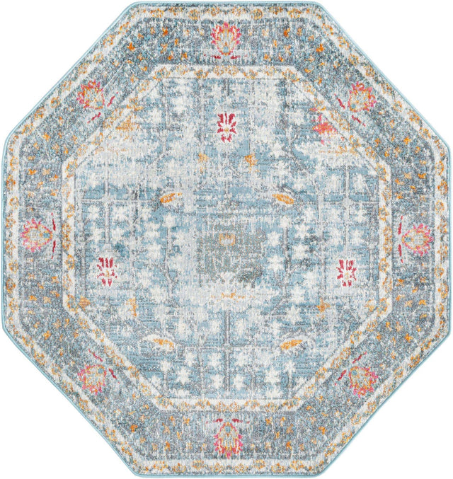 Blue 4' x 4' Paragon Octagon Area Rug 100% Polypropylene Colorful Vivid Boho Style Modern Carpet for Unique Interiors for Sale at Rug Engine