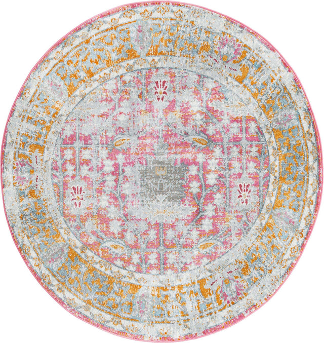 Pink 5' 5 x 5' 5 Paragon Round Area Rug 100% Polypropylene Colorful Vivid Boho Style Modern Carpet for Unique Interiors for Sale at Rug Engine
