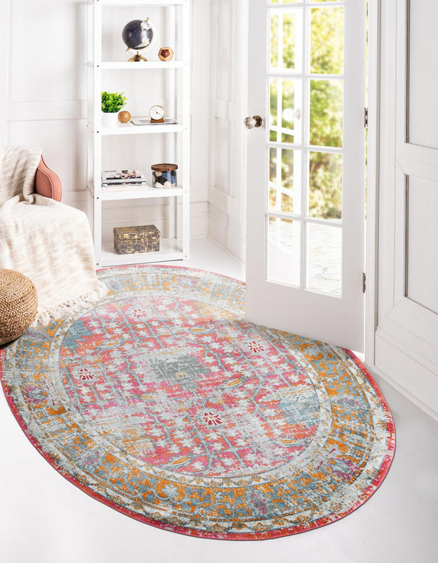 Pink 5' 5 x 8' Paragon Oval Area Rug 100% Polypropylene Colorful Vivid Boho Style Modern Carpet for Unique Interiors for Sale at Rug Engine