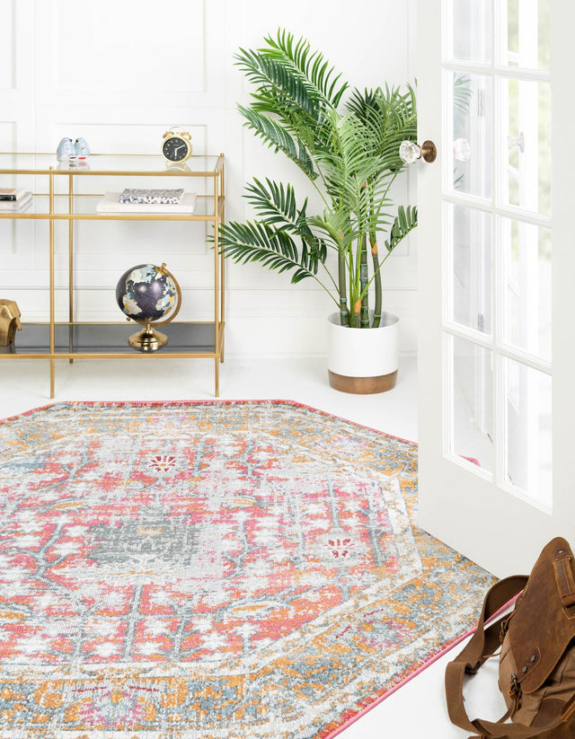 Pink 6' x 6' Paragon Octagon Area Rug 100% Polypropylene Colorful Vivid Boho Style Modern Carpet for Unique Interiors for Sale at Rug Engine