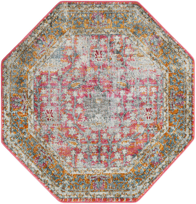 Pink 4' x 4' Paragon Octagon Area Rug 100% Polypropylene Colorful Vivid Boho Style Modern Carpet for Unique Interiors for Sale at Rug Engine