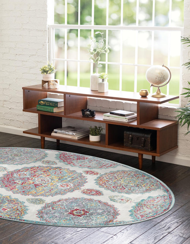 Cream 8' 2 x 10' Paragon Oval Area Rug 100% Polypropylene Colorful Vivid Boho Style Modern Carpet for Unique Interiors for Sale at Rug Engine
