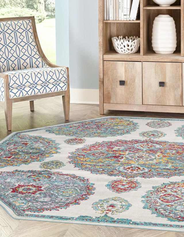 Cream 6' x 6' Paragon Octagon Area Rug 100% Polypropylene Colorful Vivid Boho Style Modern Carpet for Unique Interiors for Sale at Rug Engine