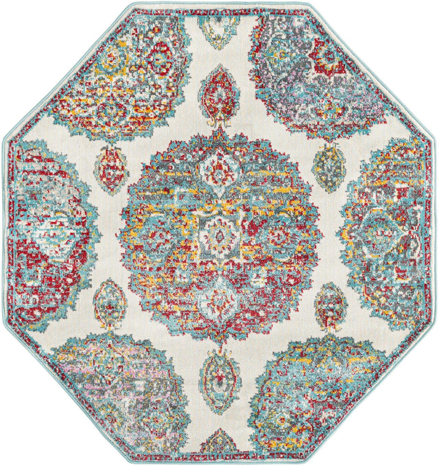 Cream 4' x 4' Paragon Octagon Area Rug 100% Polypropylene Colorful Vivid Boho Style Modern Carpet for Unique Interiors for Sale at Rug Engine