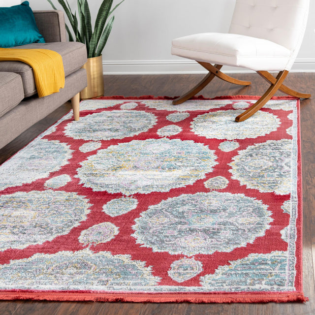 Red 8' 2 x 10' Paragon Rectangle Area Rug 100% Polypropylene Colorful Vivid Boho Style Modern Carpet for Unique Interiors for Sale at Rug Engine