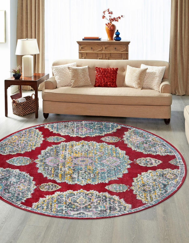 Red 8' 2 x 8' 2 Paragon Round Area Rug 100% Polypropylene Colorful Vivid Boho Style Modern Carpet for Unique Interiors for Sale at Rug Engine