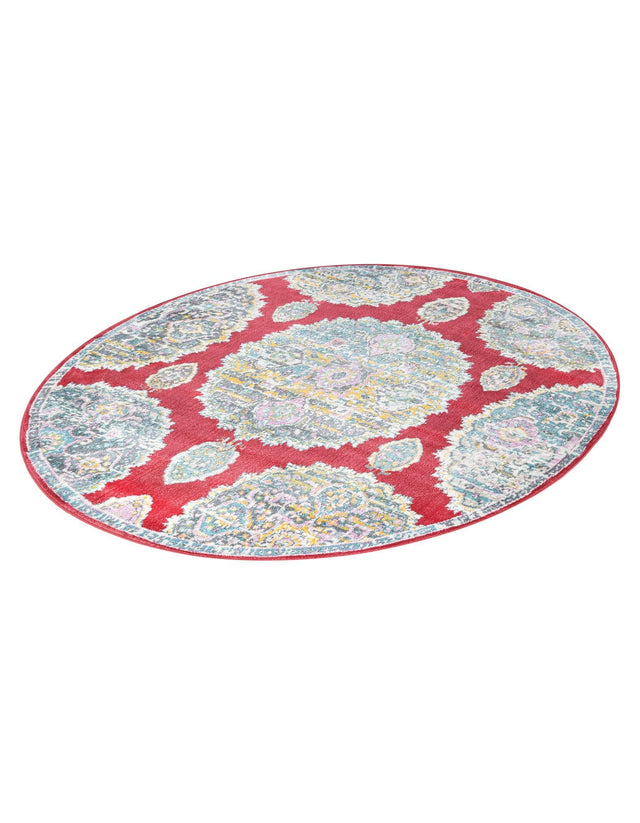 Red 5' 5 x 5' 5 Paragon Round Area Rug 100% Polypropylene Colorful Vivid Boho Style Modern Carpet for Unique Interiors for Sale at Rug Engine