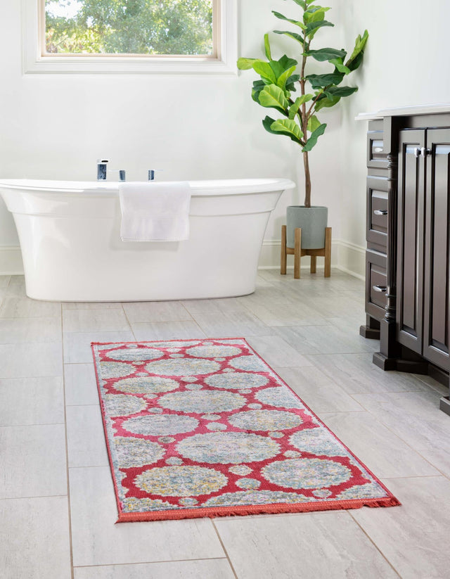 Red 2' 2 x 6' Paragon Runner Area Rug 100% Polypropylene Colorful Vivid Boho Style Modern Carpet for Unique Interiors for Sale at Rug Engine