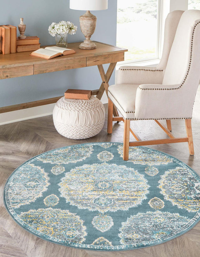 Gray and Blue 5' 5 x 5' 5 Paragon Round Area Rug 100% Polypropylene Colorful Vivid Boho Style Modern Carpet for Unique Interiors for Sale at Rug Engine