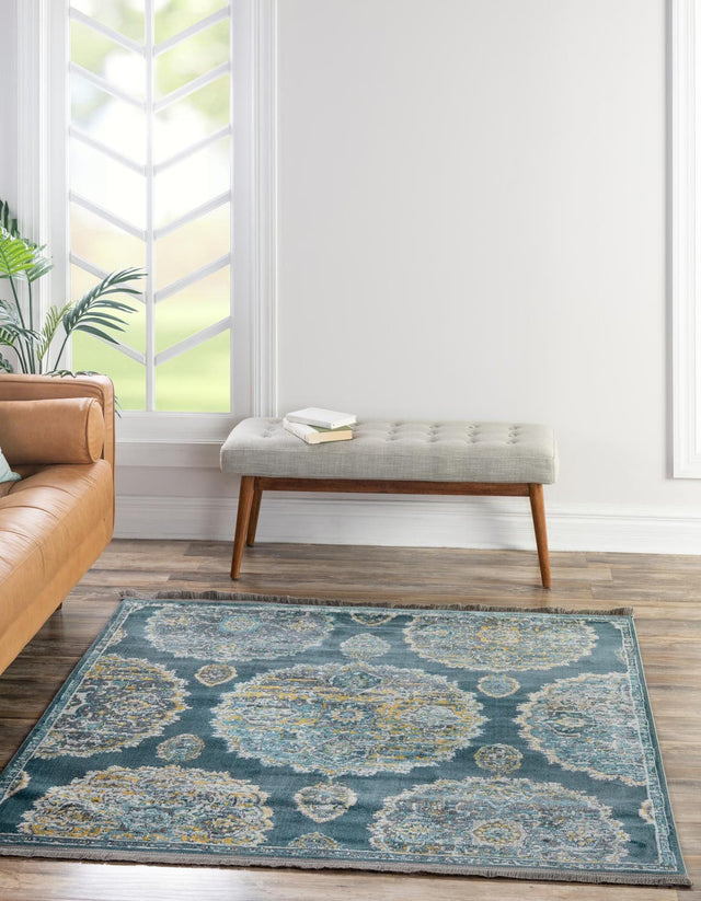 Gray and Blue 5' 5 x 5' 5 Paragon Square Area Rug 100% Polypropylene Colorful Vivid Boho Style Modern Carpet for Unique Interiors for Sale at Rug Engine