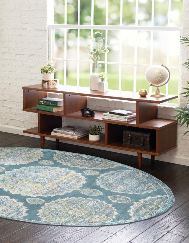Gray and Blue 8' 2 x 10' Paragon Oval Area Rug 100% Polypropylene Colorful Vivid Boho Style Modern Carpet for Unique Interiors for Sale at Rug Engine