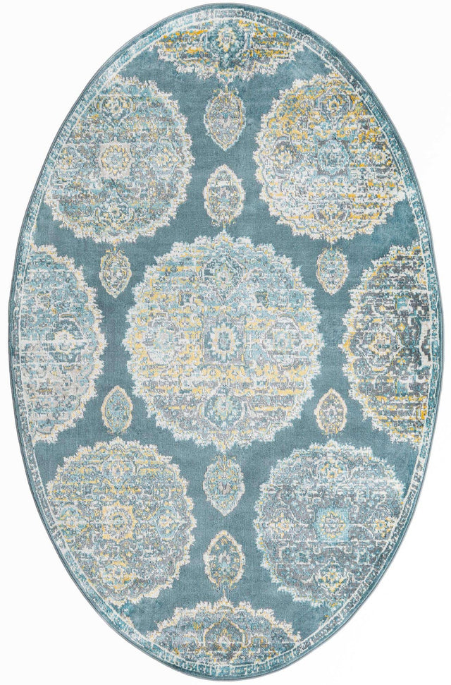 Gray and Blue 5' 5 x 8' Paragon Oval Area Rug 100% Polypropylene Colorful Vivid Boho Style Modern Carpet for Unique Interiors for Sale at Rug Engine