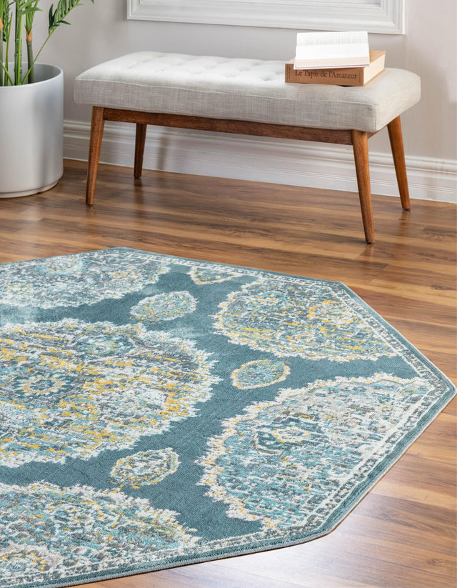 Gray and Blue 6' x 6' Paragon Octagon Area Rug 100% Polypropylene Colorful Vivid Boho Style Modern Carpet for Unique Interiors for Sale at Rug Engine