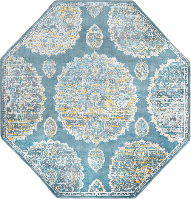 Gray and Blue 6' x 6' Paragon Octagon Area Rug 100% Polypropylene Colorful Vivid Boho Style Modern Carpet for Unique Interiors for Sale at Rug Engine
