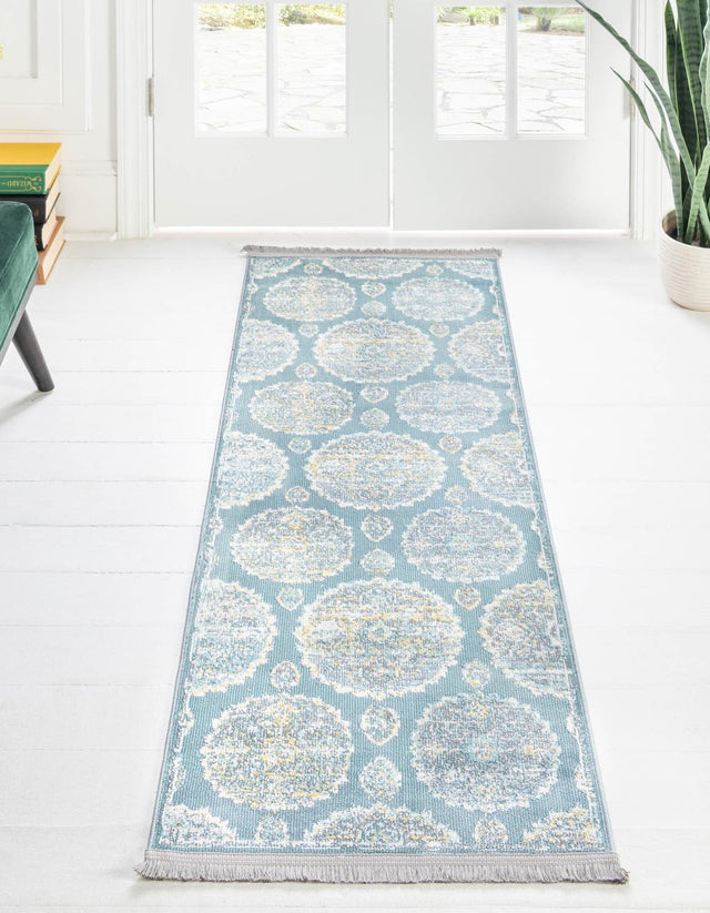 Gray and Blue 2' 2 x 8' Paragon Runner Area Rug 100% Polypropylene Colorful Vivid Boho Style Modern Carpet for Unique Interiors for Sale at Rug Engine