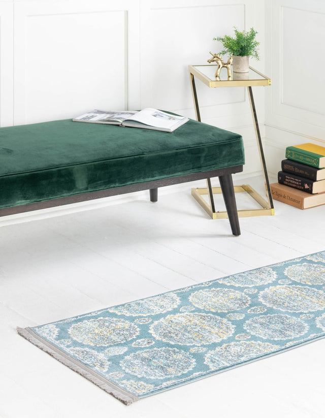 Gray and Blue 2' 7 x 12' Paragon Runner Area Rug 100% Polypropylene Colorful Vivid Boho Style Modern Carpet for Unique Interiors for Sale at Rug Engine