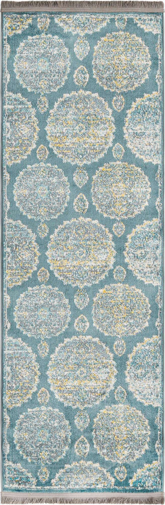 Gray and Blue 2' 2 x 6' Paragon Runner Area Rug 100% Polypropylene Colorful Vivid Boho Style Modern Carpet for Unique Interiors for Sale at Rug Engine