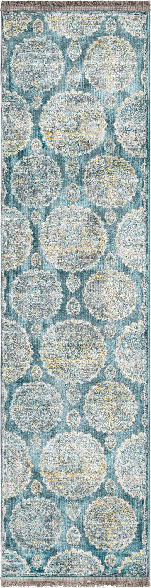 Gray and Blue 2' 2 x 8' Paragon Runner Area Rug 100% Polypropylene Colorful Vivid Boho Style Modern Carpet for Unique Interiors for Sale at Rug Engine
