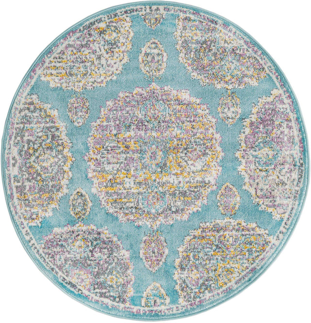 Blue 3' 3 x 3' 3 Paragon Round Area Rug 100% Polypropylene Colorful Vivid Boho Style Modern Carpet for Unique Interiors for Sale at Rug Engine