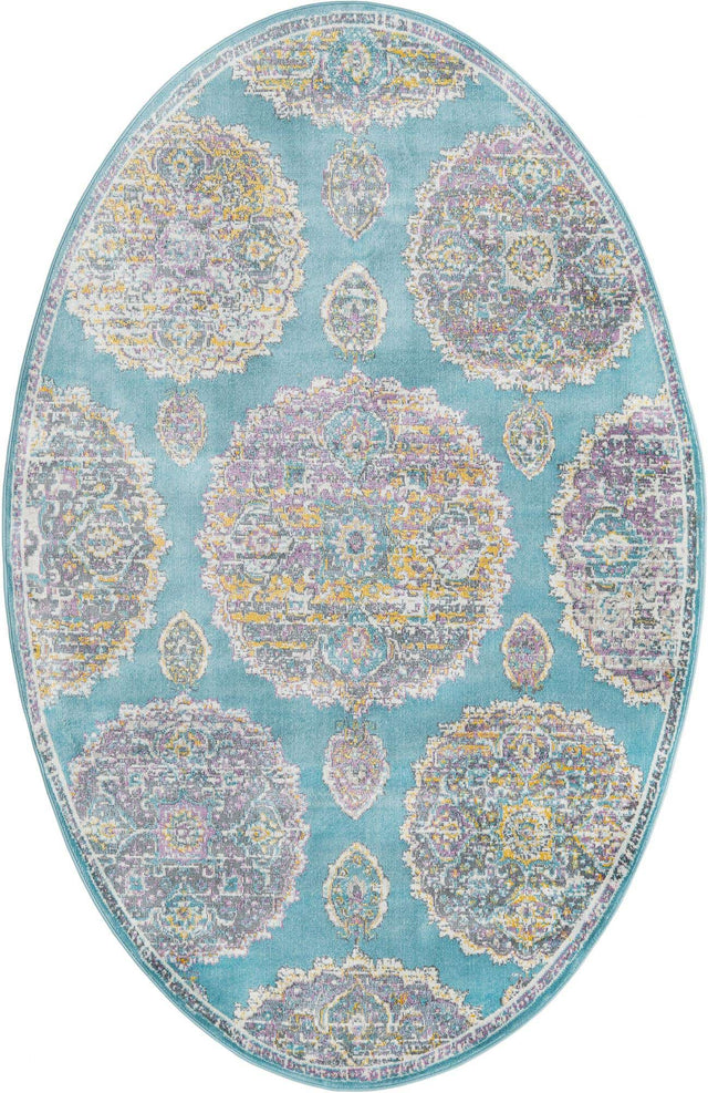 Blue 5' 5 x 8' Paragon Oval Area Rug 100% Polypropylene Colorful Vivid Boho Style Modern Carpet for Unique Interiors for Sale at Rug Engine